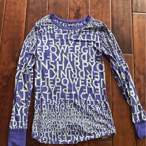 Lululemon Athletica Purple Text Print Long Sleeve Top